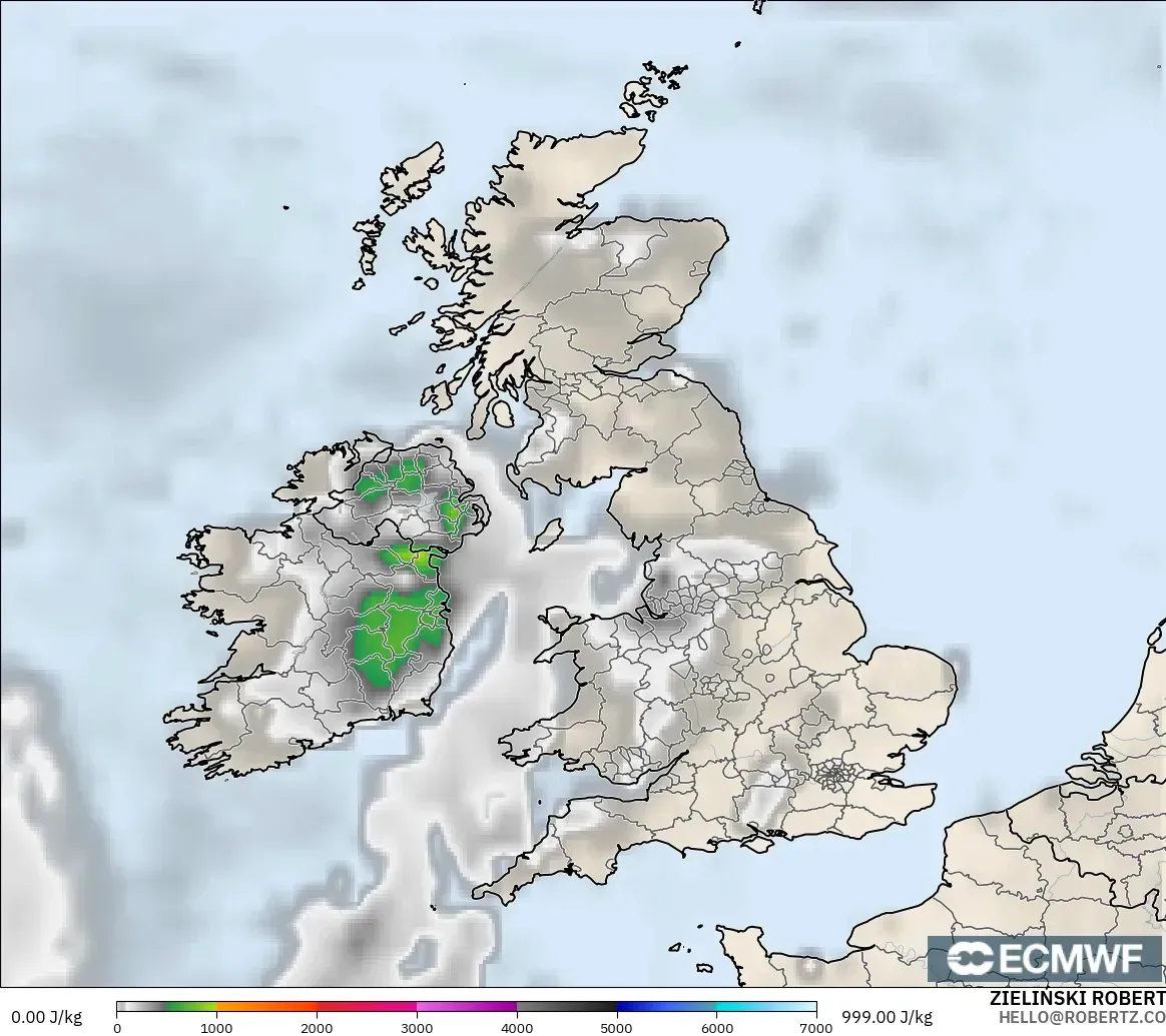 ECMWF IFS 0.25° model - United Kingdom, CAPE