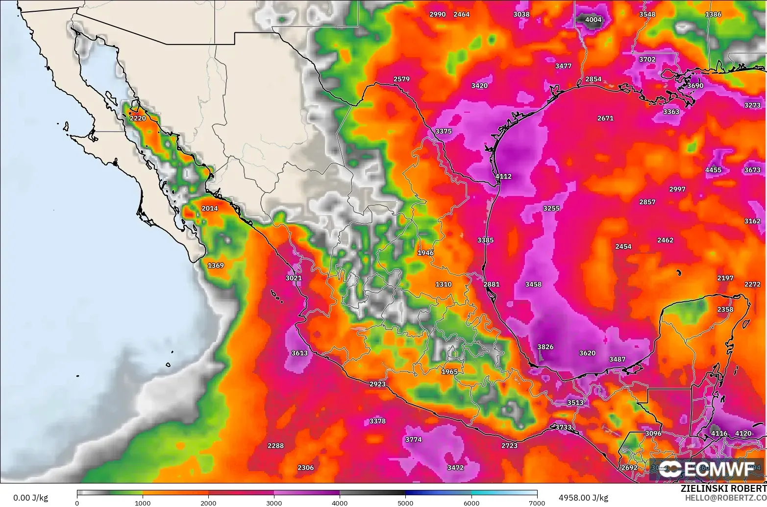 ECMWF IFS 0.25° model - Mexico, CAPE
