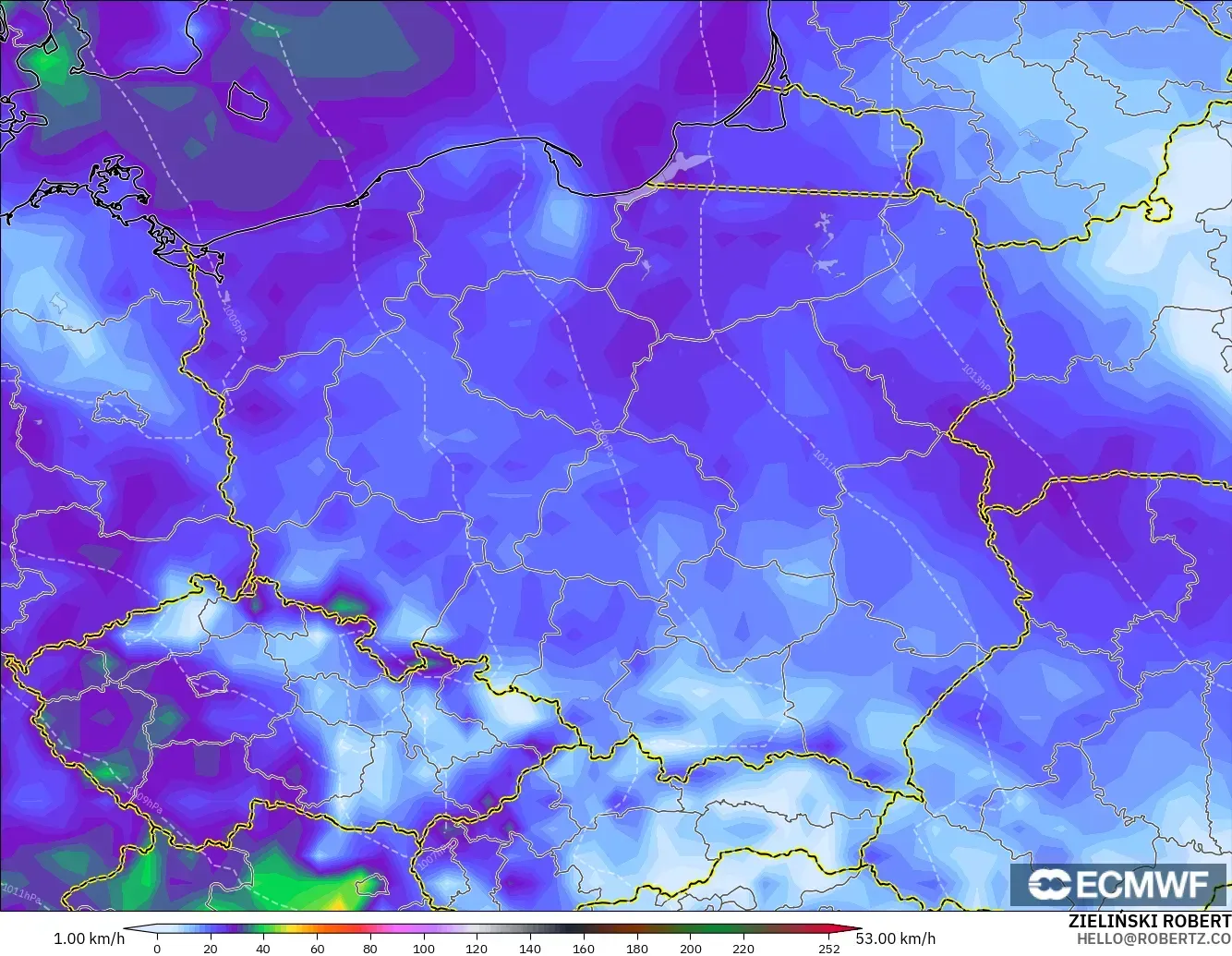 ECMWF IFS 0.25° model - Poland, Wind Gusts
