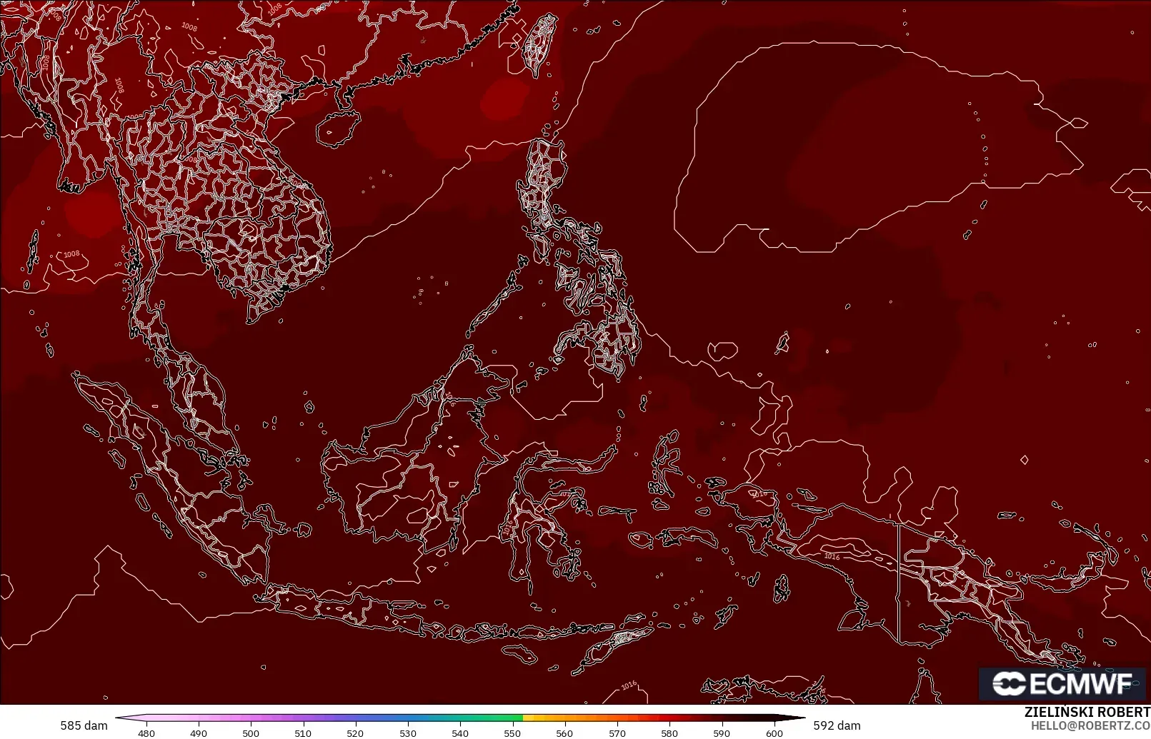 ECMWF IFS 0.25° model - South East Asia, Geopotential height at 500hPa