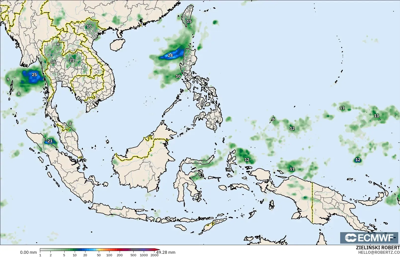 ECMWF IFS 0.25° model - South East Asia, Precipitation Accumulation