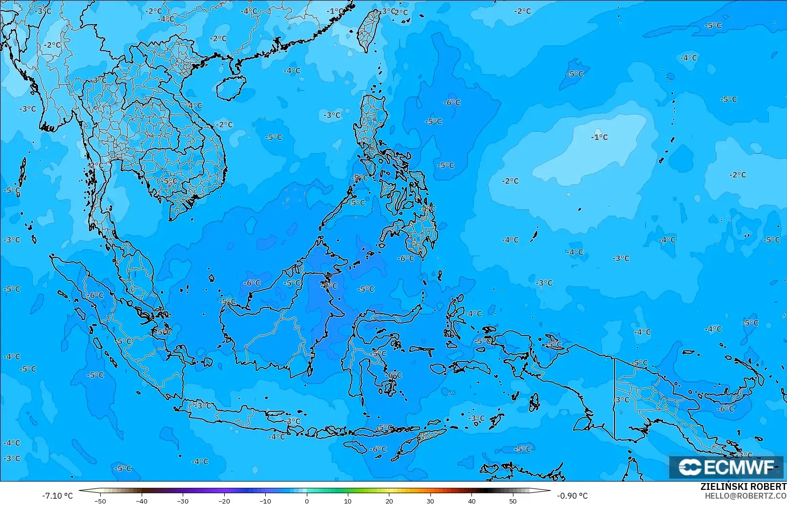 ECMWF IFS 0.25° model - South East Asia, Temperature at 500hPa