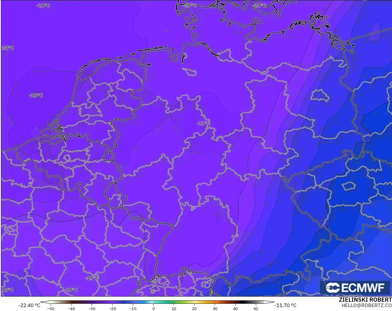 ECMWF IFS 0.25° model - Germany, Temperature at 500hPa