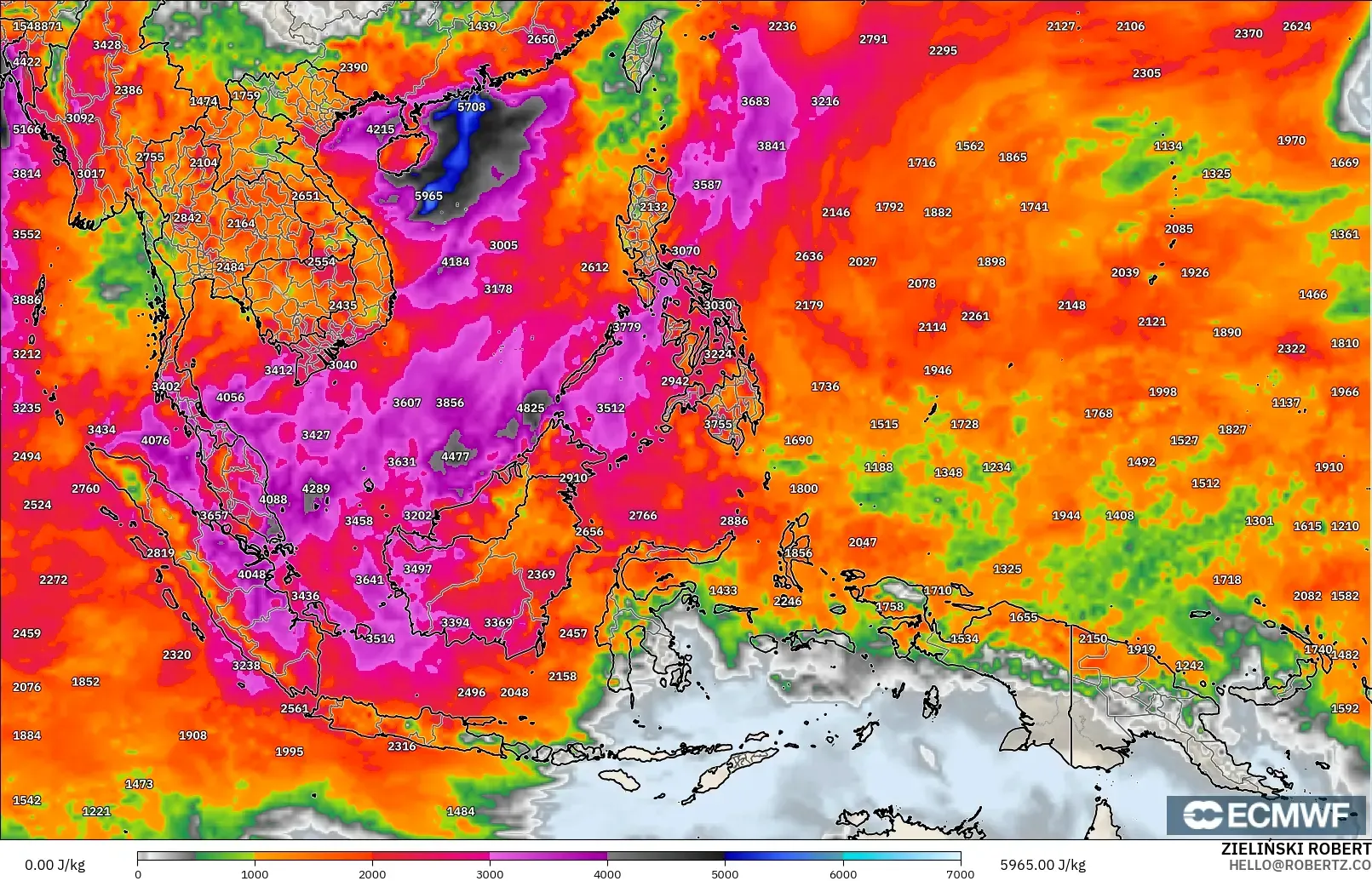 ECMWF IFS 0.25° model - South East Asia, CAPE
