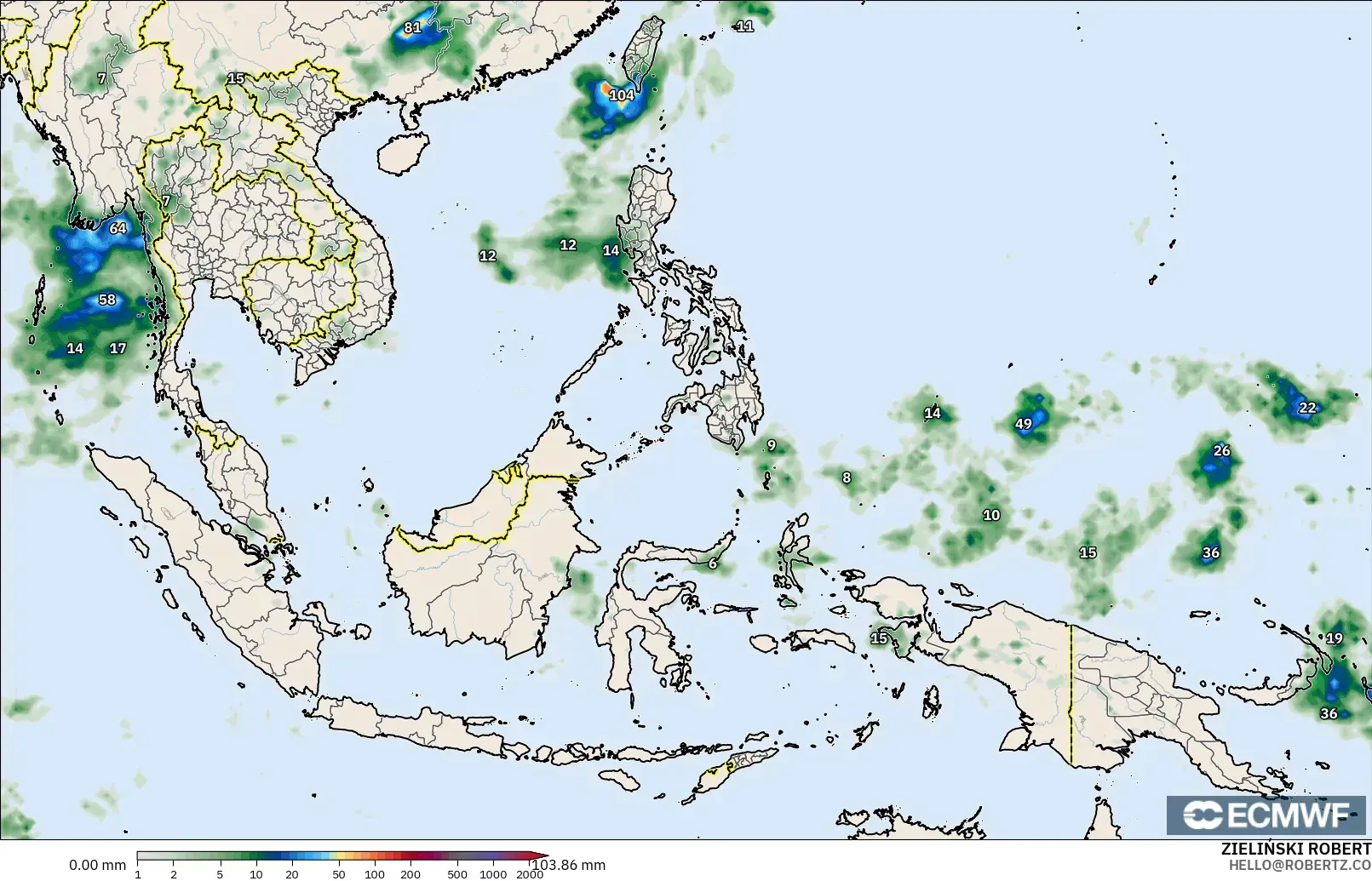 ECMWF IFS 0.25° model - South East Asia, Precipitation Accumulation