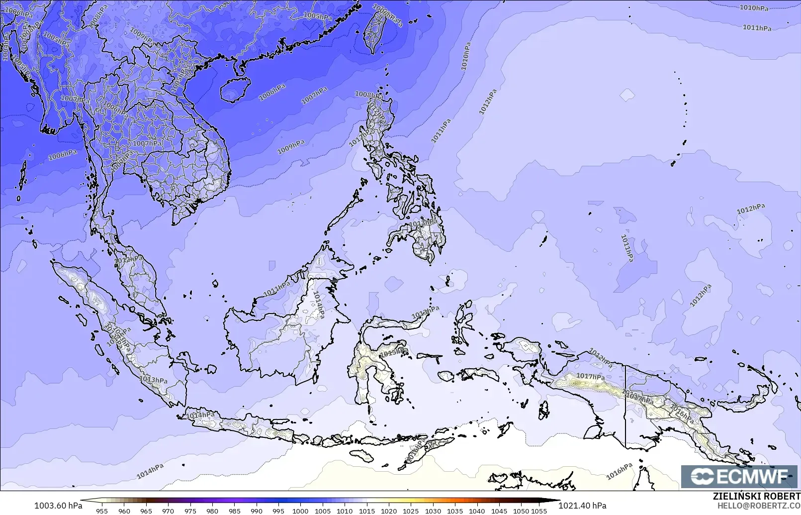 ECMWF IFS 0.25° model - South East Asia, Pressure
