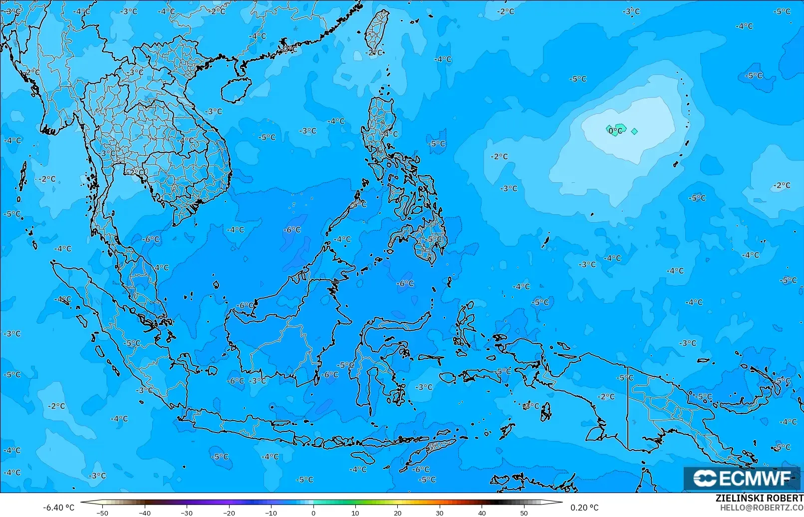 ECMWF IFS 0.25° model - South East Asia, Temperature at 500hPa