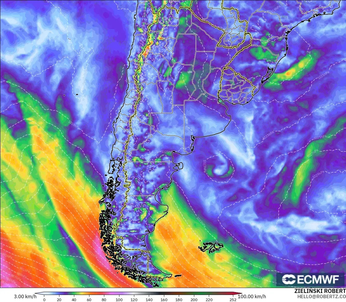 ECMWF IFS 0.25° modelo - Argentina, Wind Gusts