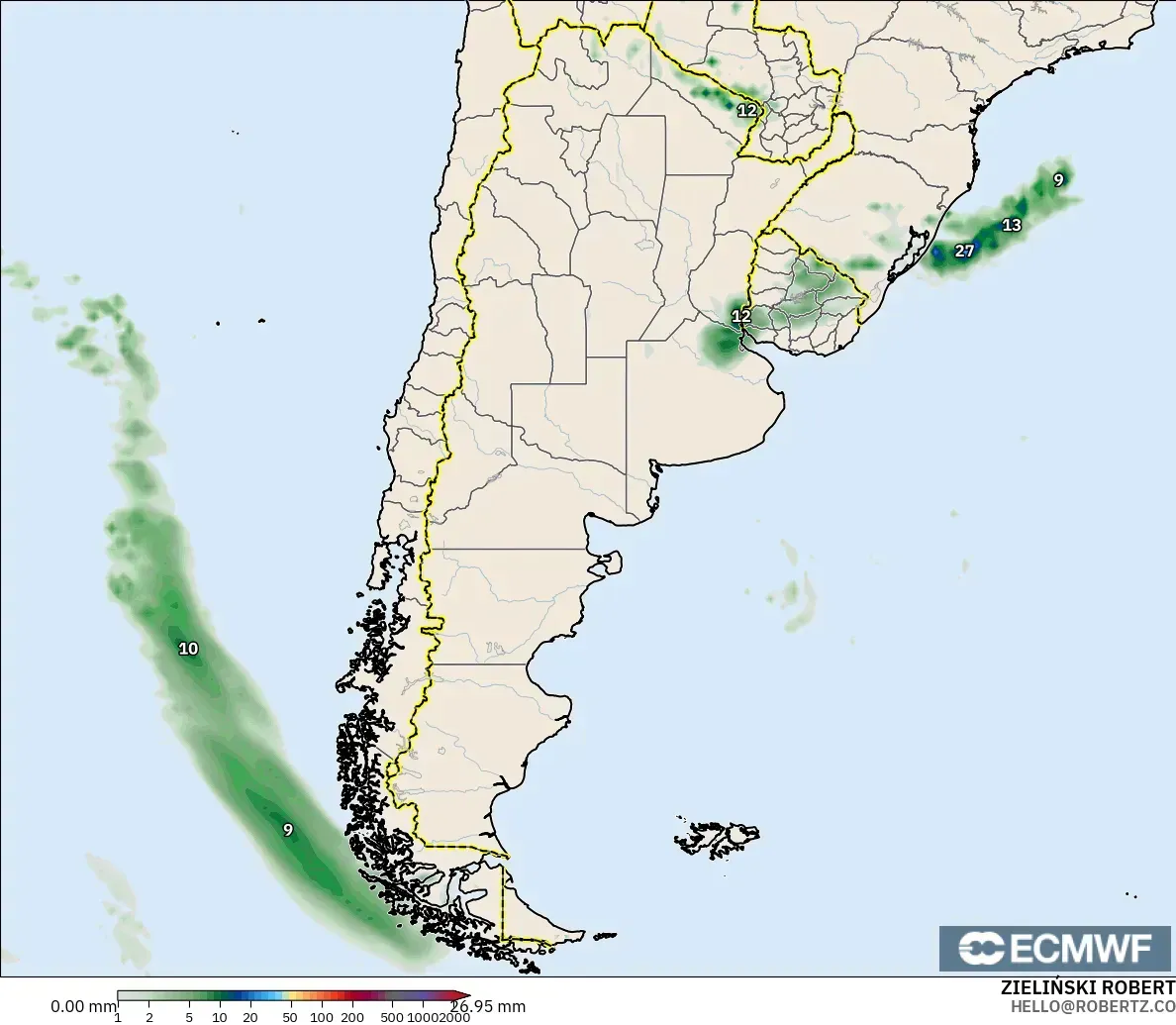 ECMWF IFS 0.25° modelo - Argentina, Precipitation Accumulation