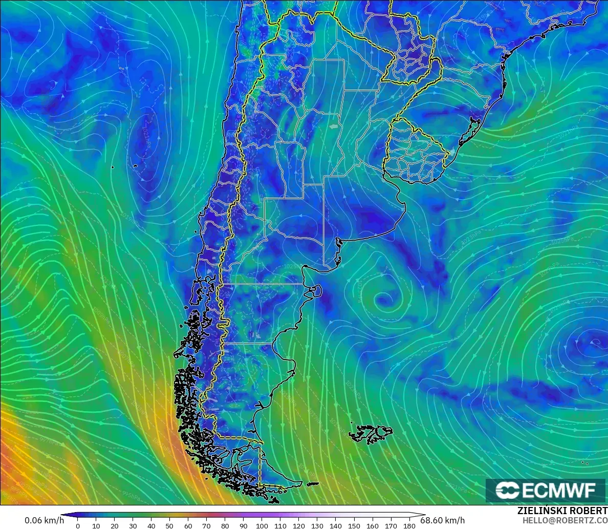 ECMWF IFS 0.25° model - Argentina, Angin 10 m