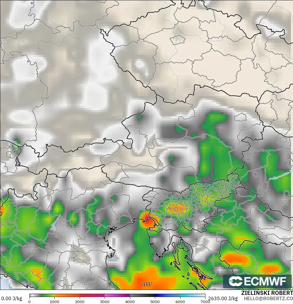 ECMWF IFS 0.25° model - Austria, CAPE