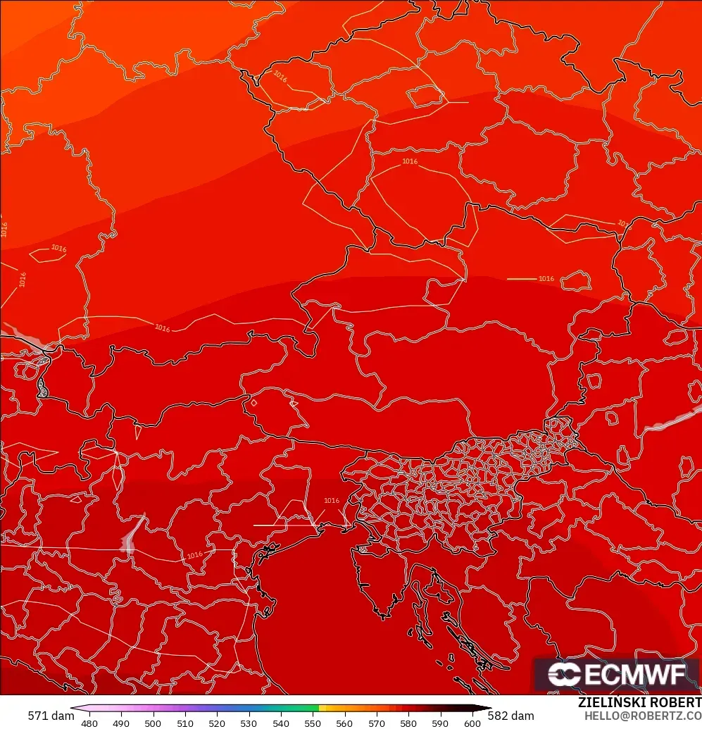 ECMWF IFS 0.25° model - Austria, Ketinggian geopotensial pada 500 hPa