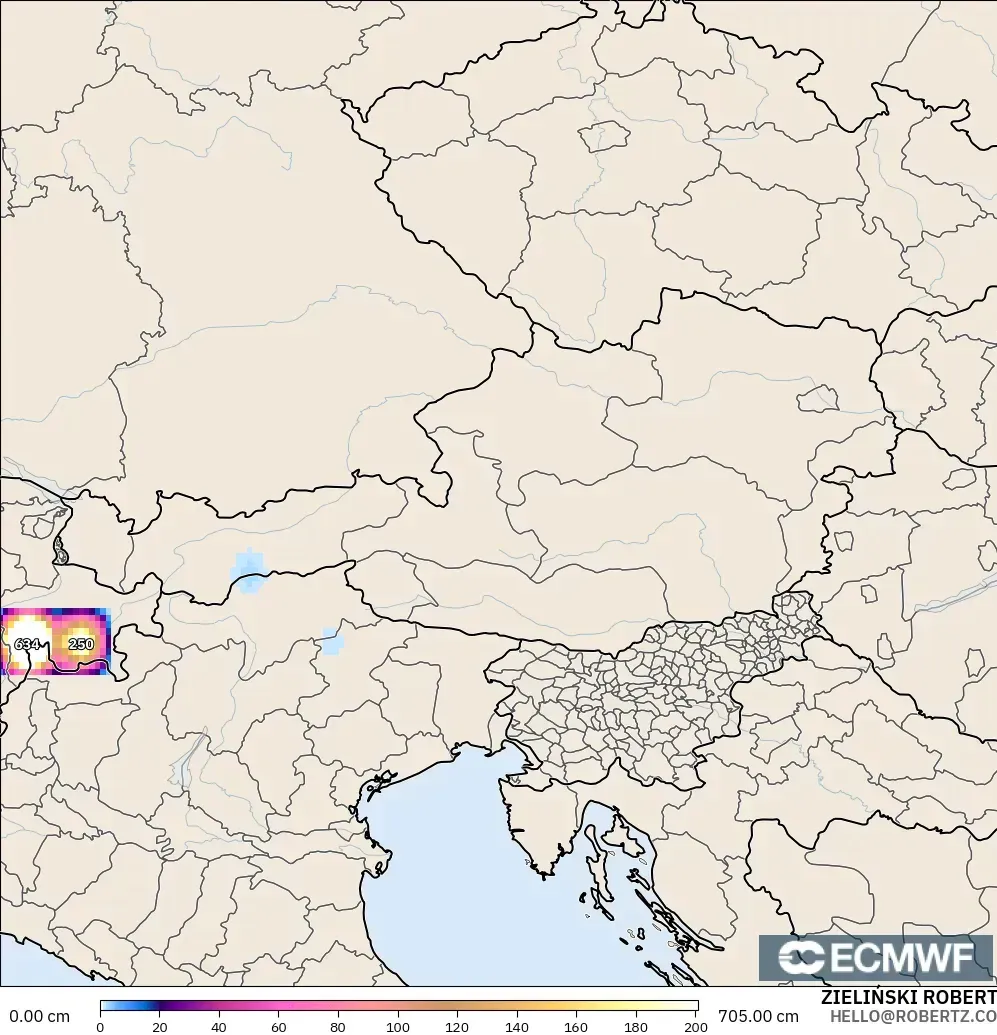 ECMWF IFS 0.25° model - Austria, Kedalaman Salju