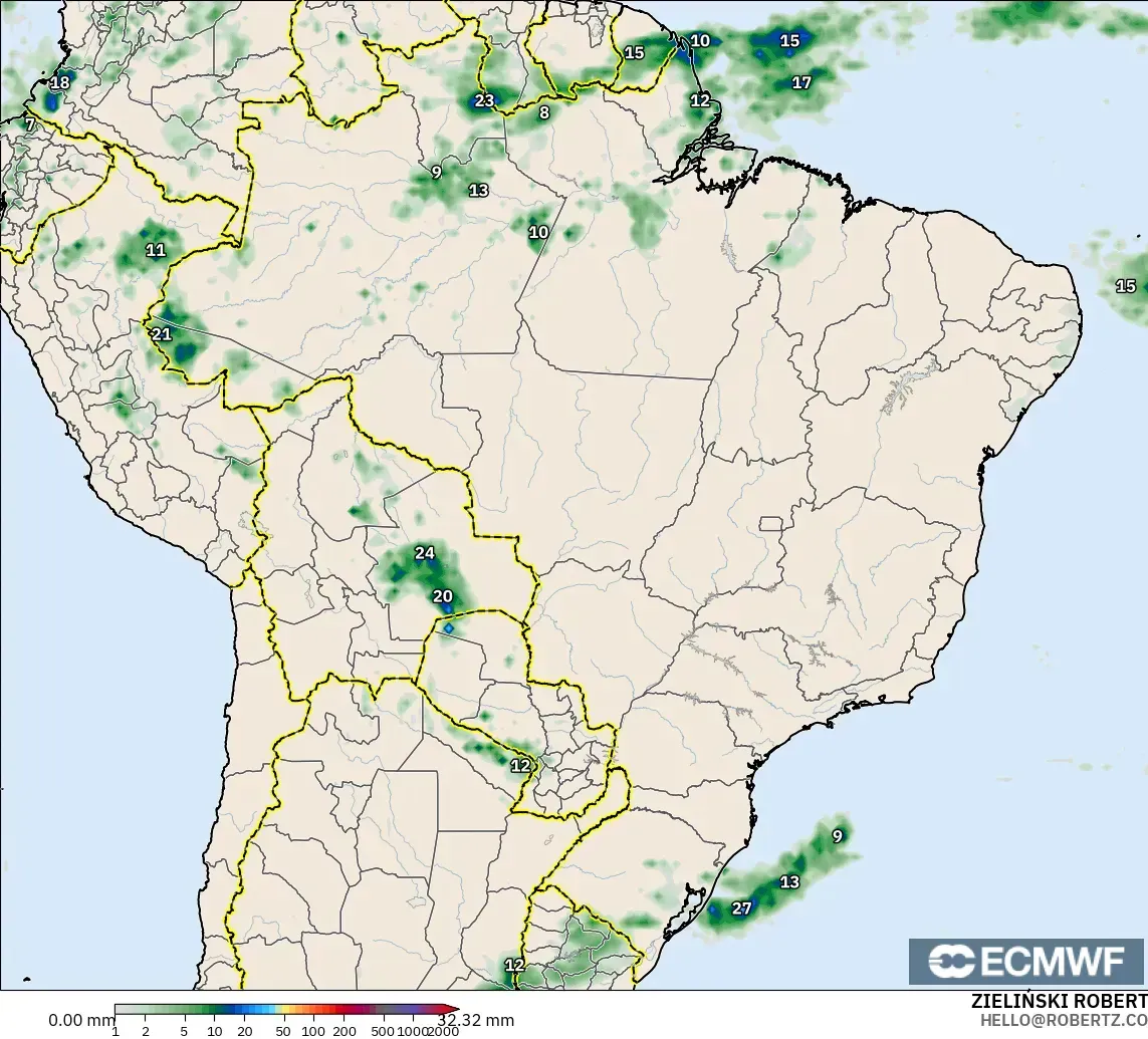 ECMWF IFS 0.25° modelo - Brazil, Precipitation Accumulation