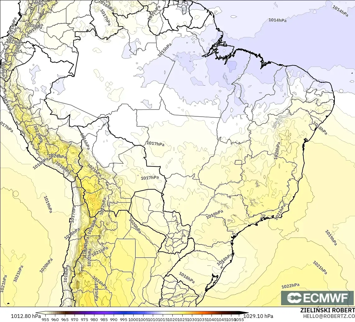 ECMWF IFS 0.25° modelo - Brazil, Pressure