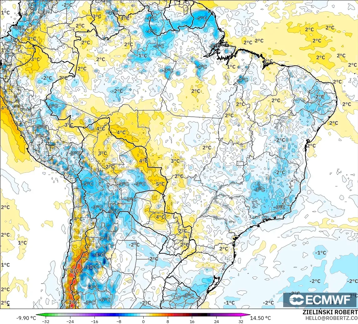 ECMWF IFS 0.25° model - Brasil, Anomali Suhu 2 m