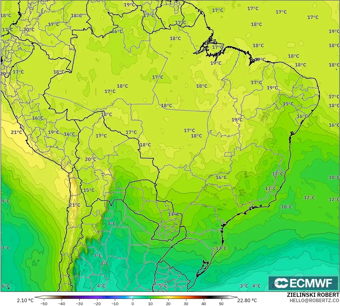 ECMWF IFS 0.25° model - Brasil, Suhu 850 hPa