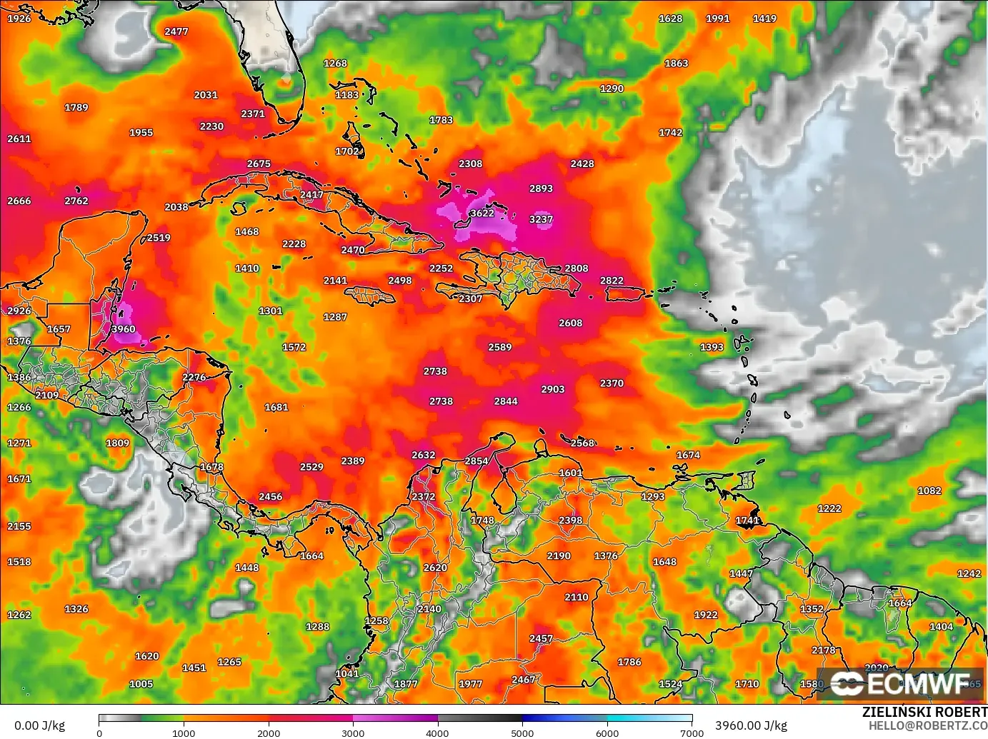 ECMWF IFS 0.25° modelo - Caribbean, CAPE