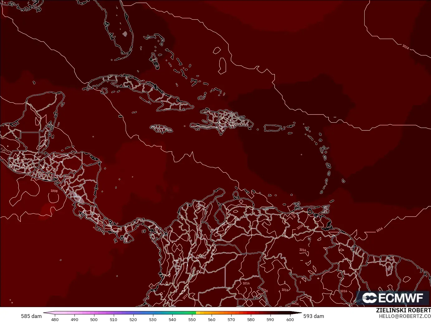 ECMWF IFS 0.25° model - Karibia, Ketinggian geopotensial pada 500 hPa