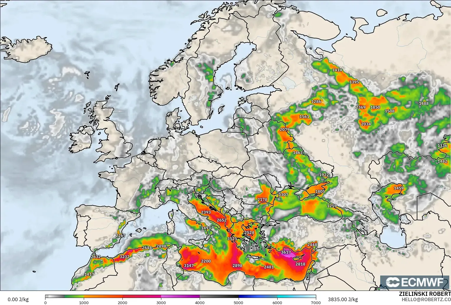 ECMWF IFS 0.25° modelo - Europe, CAPE