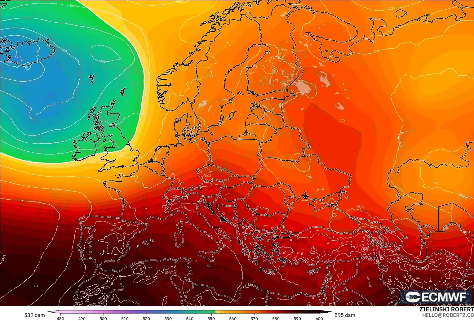 ECMWF IFS 0.25° model - Eropa, Ketinggian geopotensial pada 500 hPa