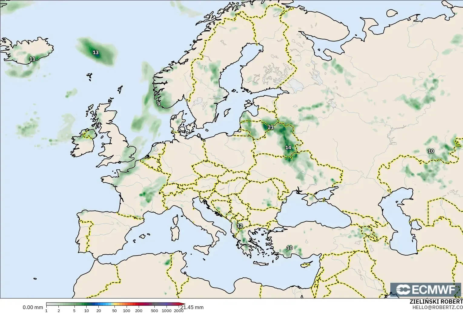 ECMWF IFS 0.25° modelo - Europe, Precipitation Accumulation