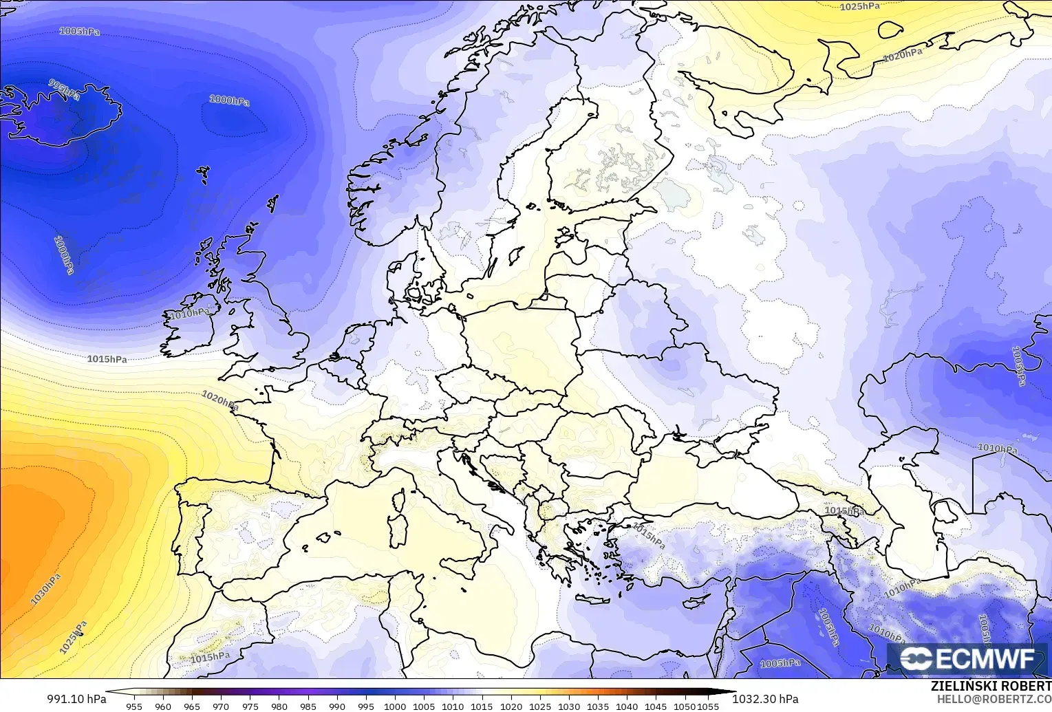 ECMWF IFS 0.25° modelo - Europe, Pressure