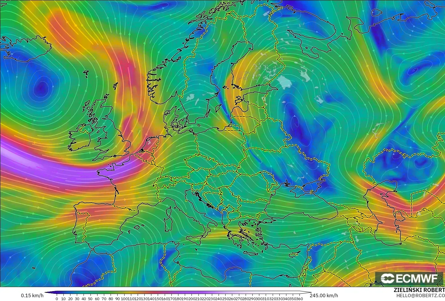 ECMWF IFS 0.25° modelo - Europe, Wind at 300hPa (jet stream)
