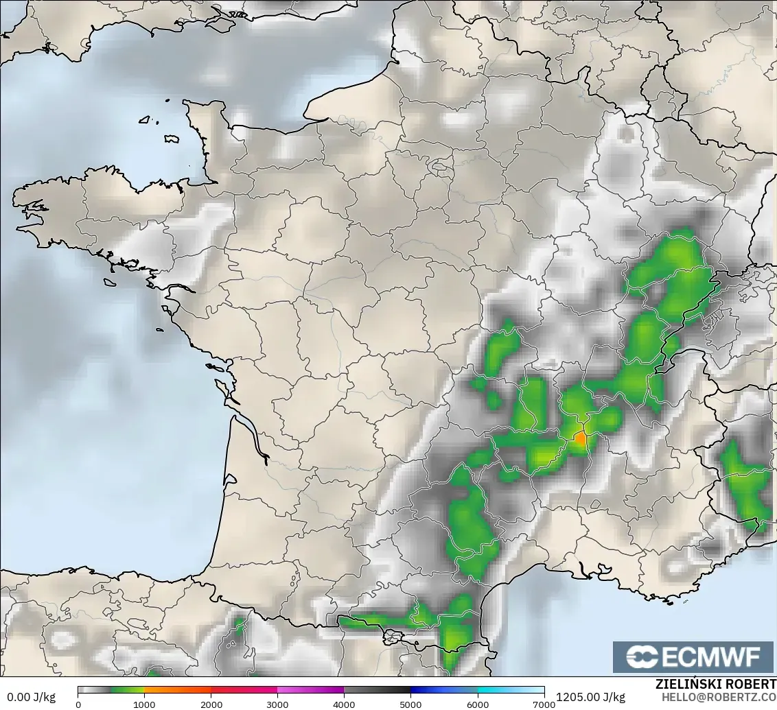 ECMWF IFS 0.25° modelo - France, CAPE