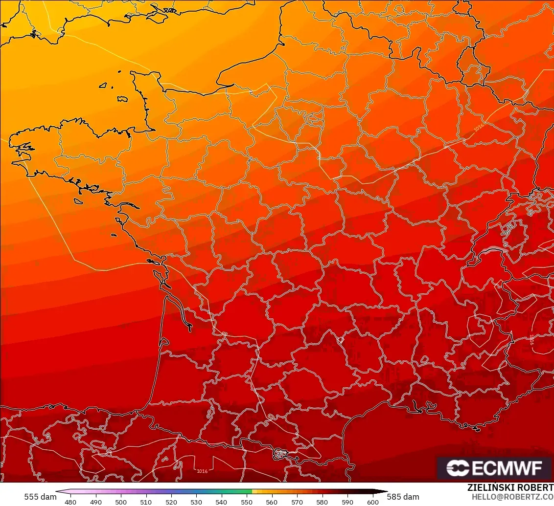 ECMWF IFS 0.25° model - Prancis, Ketinggian geopotensial pada 500 hPa