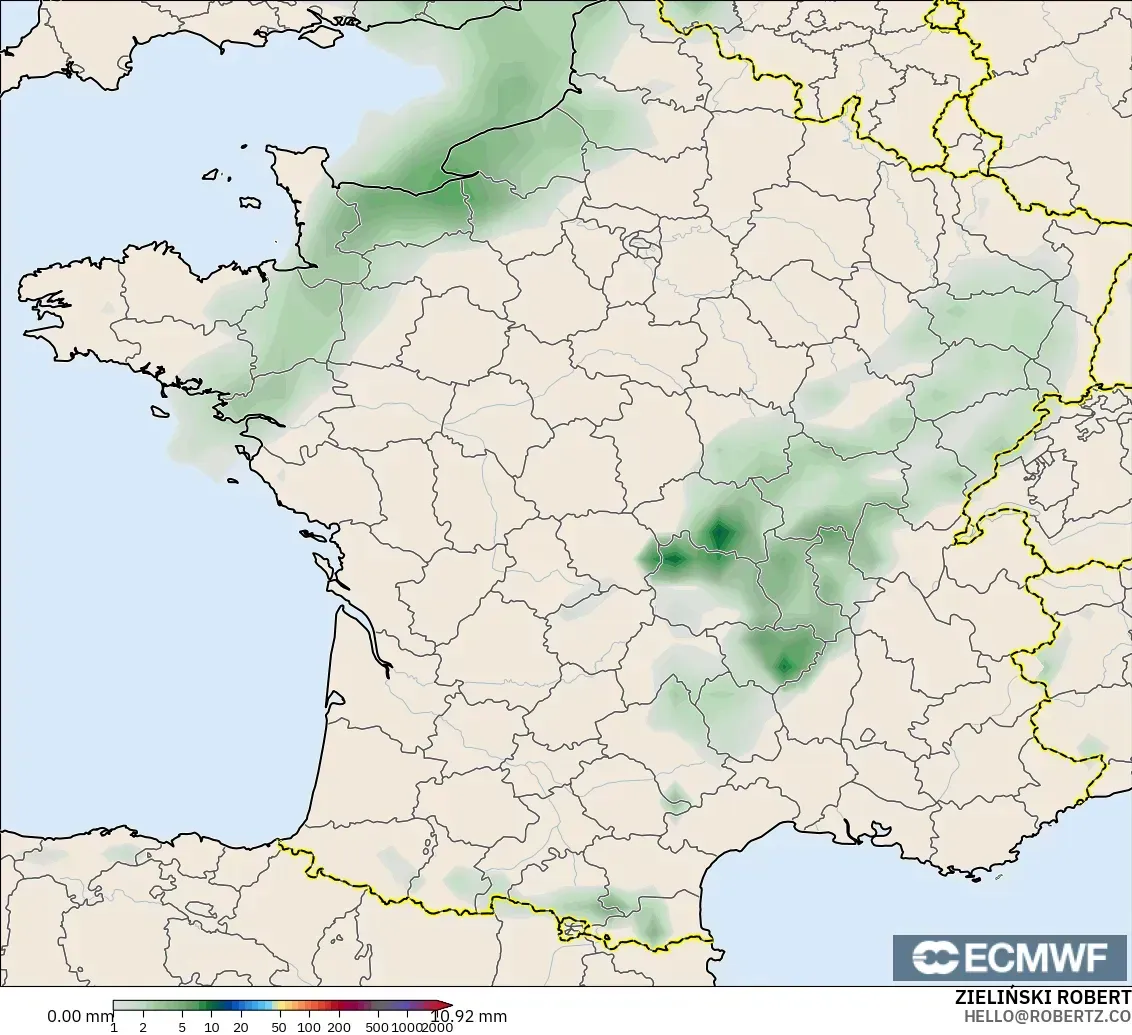 ECMWF IFS 0.25° modelo - France, Precipitation Accumulation