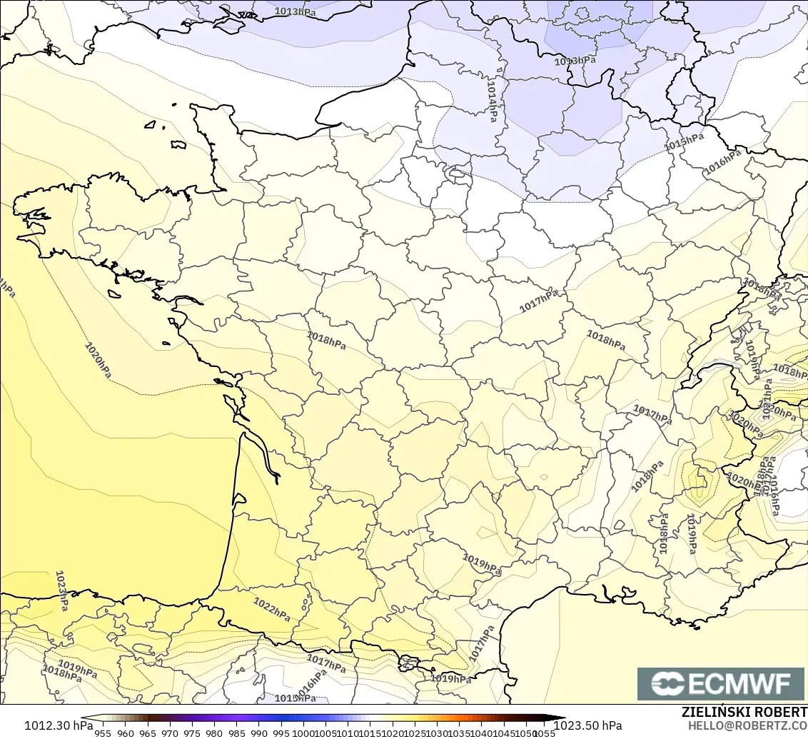 ECMWF IFS 0.25° modelo - France, Pressure
