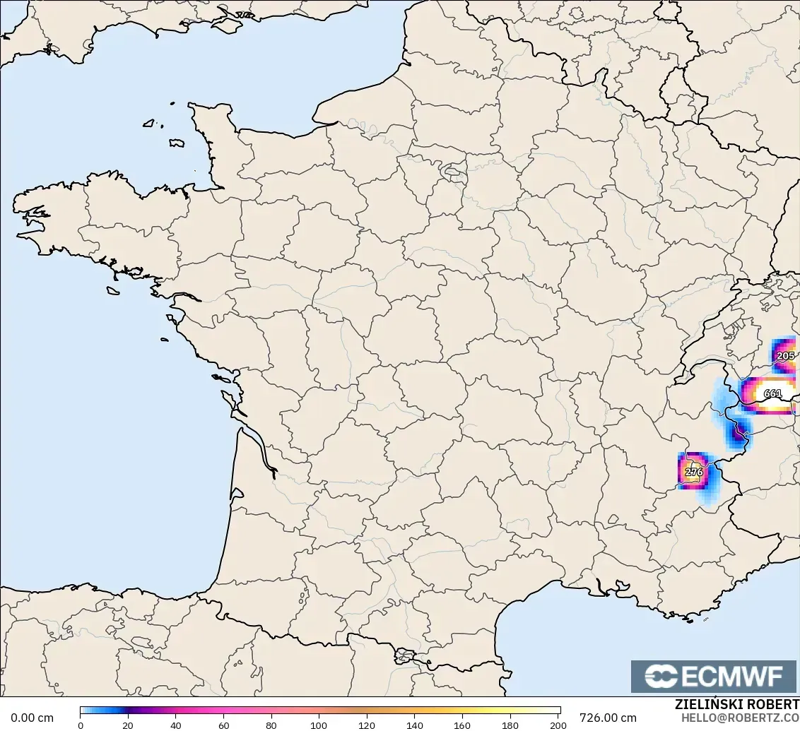 ECMWF IFS 0.25° model - Prancis, Kedalaman Salju