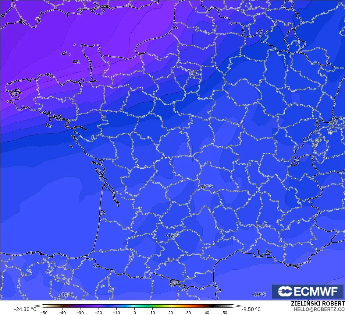 ECMWF IFS 0.25° model - Prancis, Suhu 500 hPa
