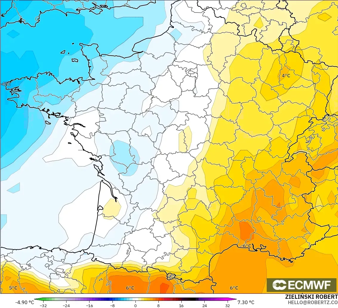 ECMWF IFS 0.25° model - Prancis, Anomali Suhu 850 hPa