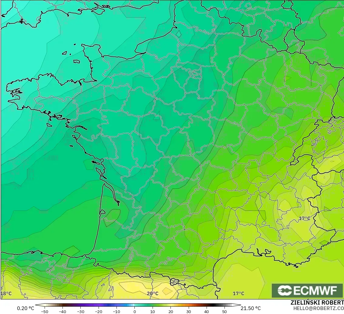 ECMWF IFS 0.25° model - Prancis, Suhu 850 hPa