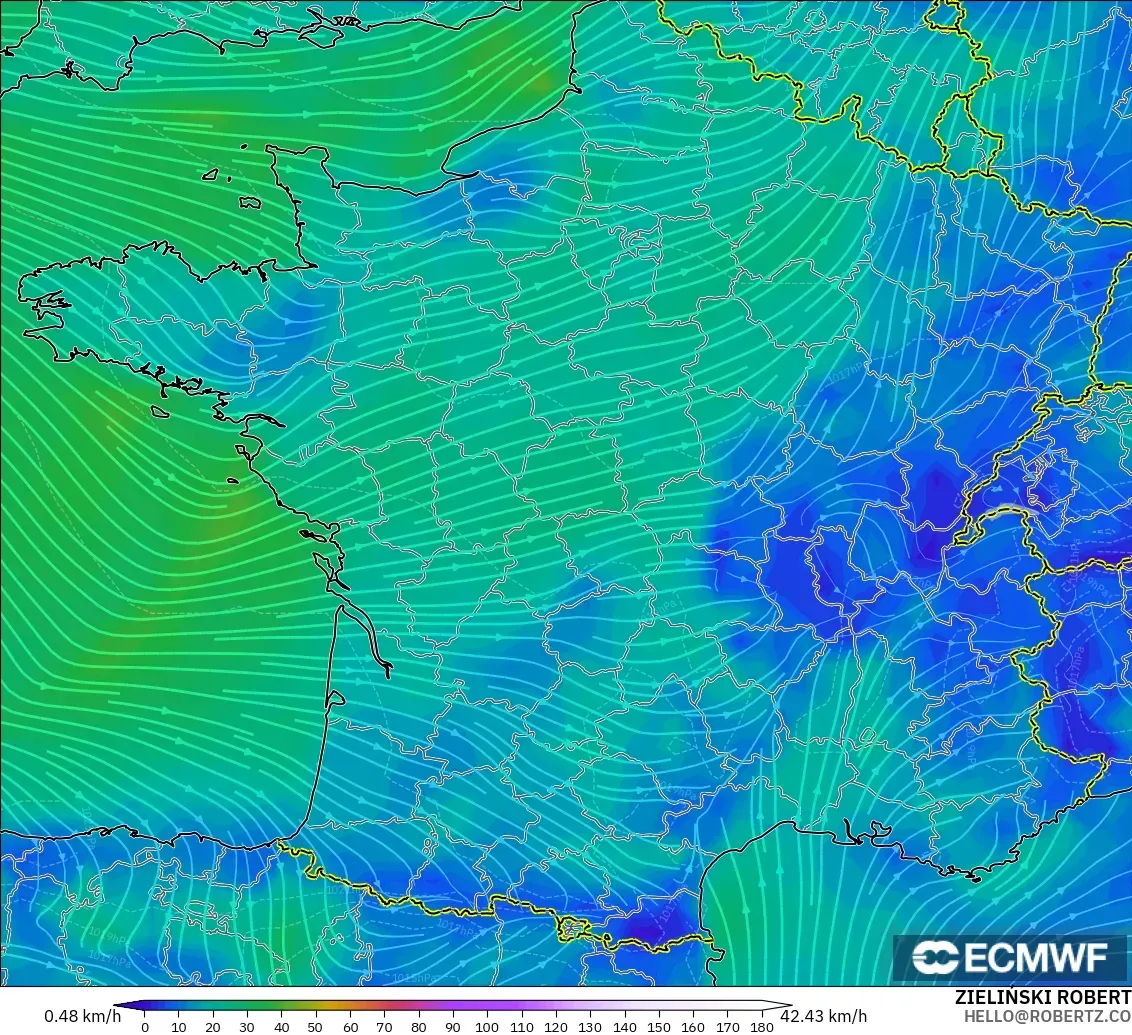 ECMWF IFS 0.25° model - Prancis, Angin 10 m