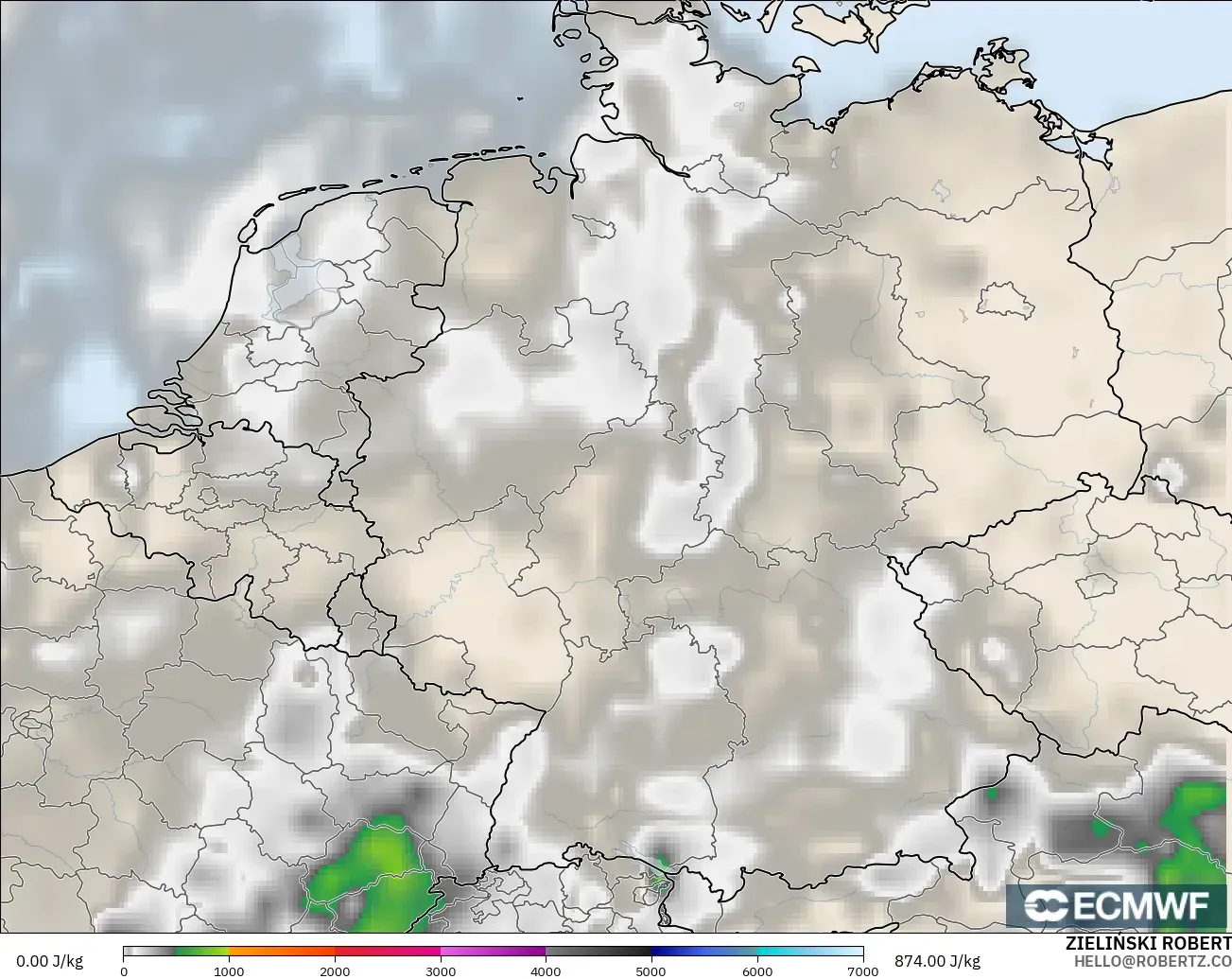 ECMWF IFS 0.25° model - Jerman, CAPE