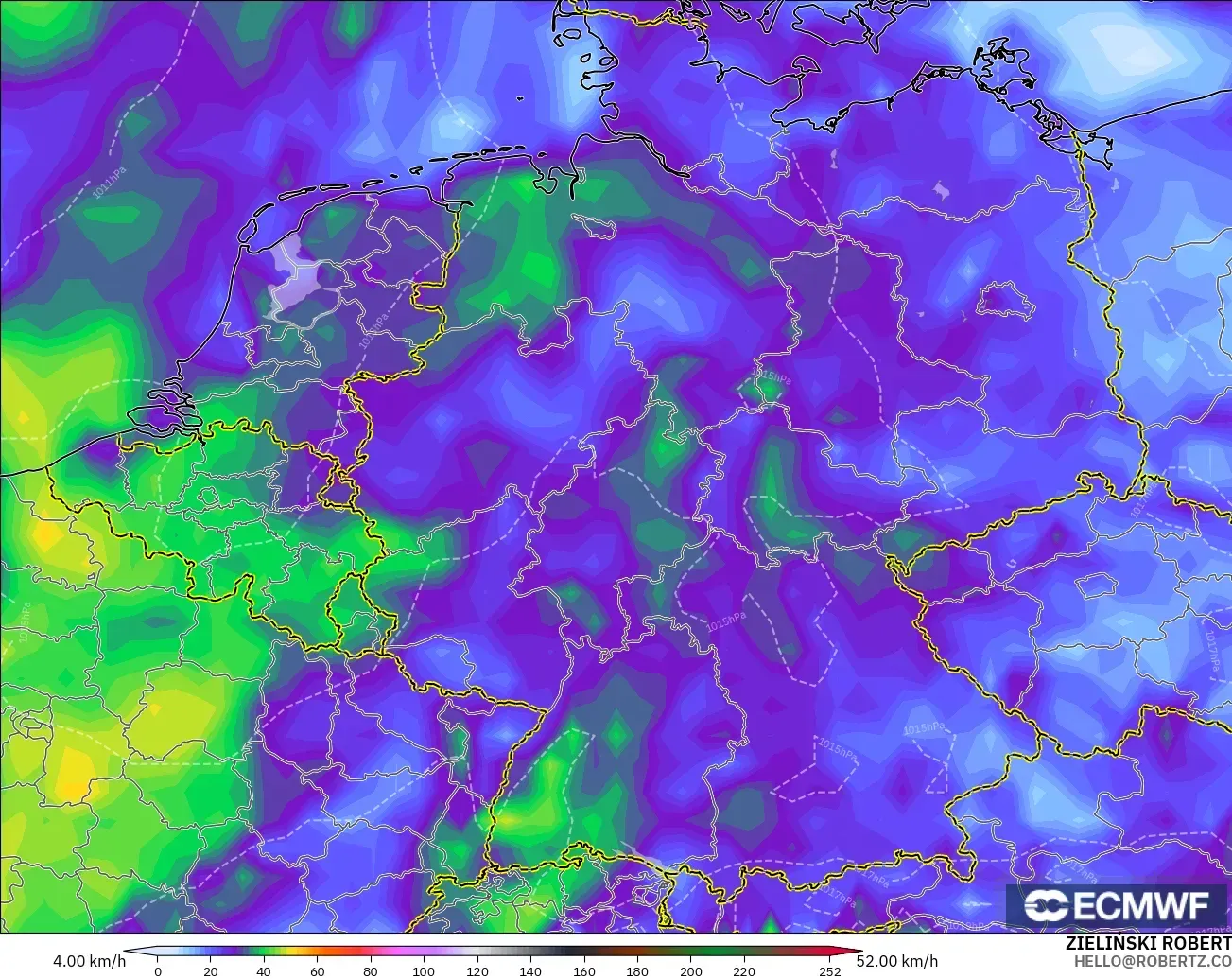 ECMWF IFS 0.25° model - Jerman, Puncak Hembusan