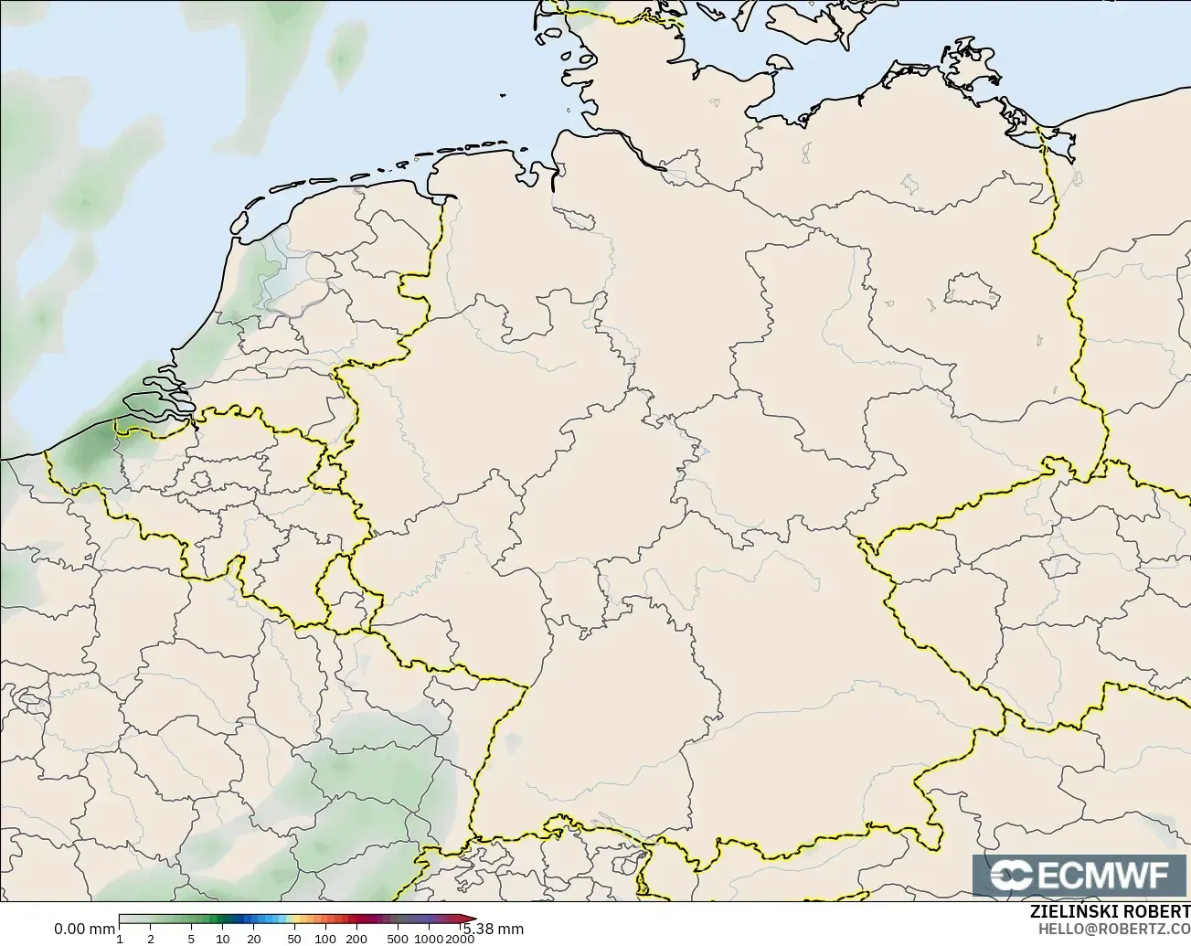 ECMWF IFS 0.25° modelo - Germany, Precipitation Accumulation
