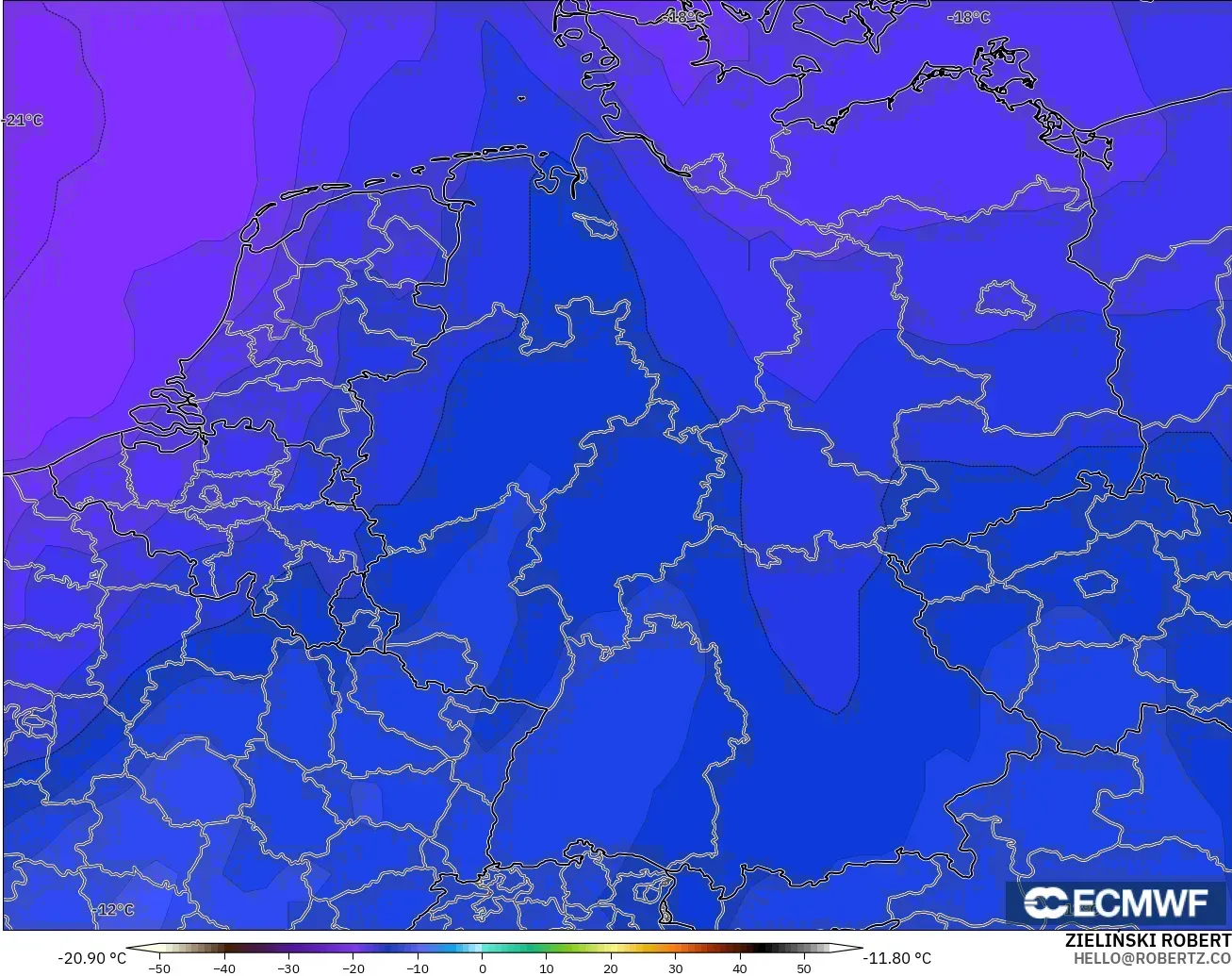 ECMWF IFS 0.25° model - Jerman, Suhu 500 hPa