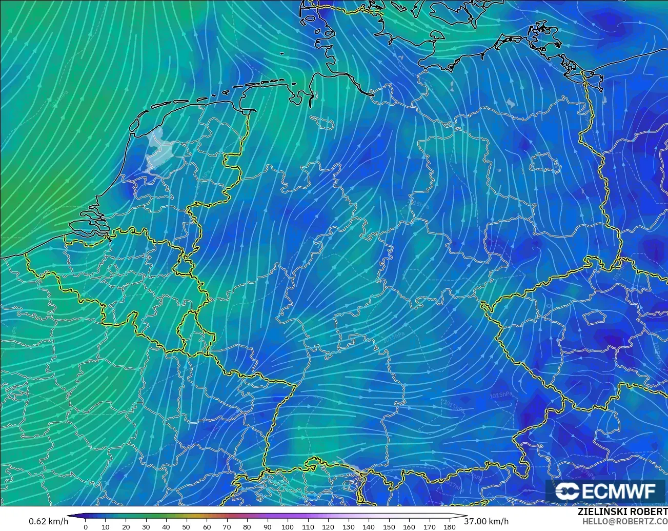ECMWF IFS 0.25° model - Jerman, Angin 10 m