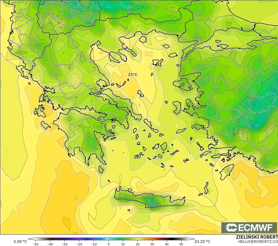 ECMWF IFS 0.25° modelo - Greece, Dewpoint at 2m