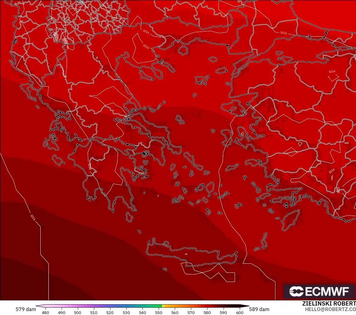 ECMWF IFS 0.25° modelo - Greece, Geopotential height at 500hPa