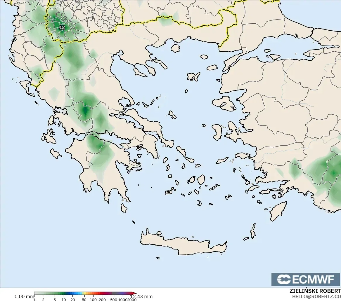 ECMWF IFS 0.25° modelo - Greece, Precipitation Accumulation