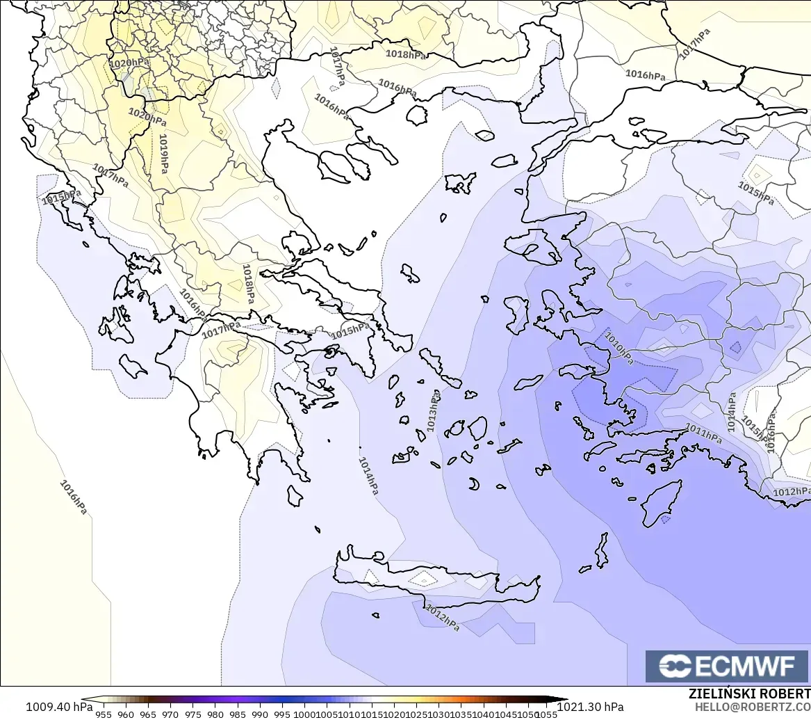 ECMWF IFS 0.25° model - Yunani, Tekanan