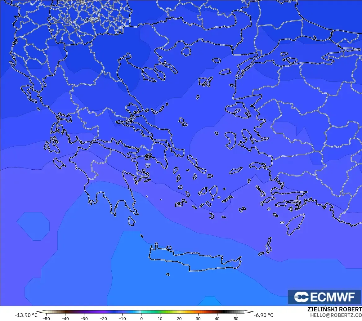 ECMWF IFS 0.25° modelo - Greece, Temperature at 500hPa