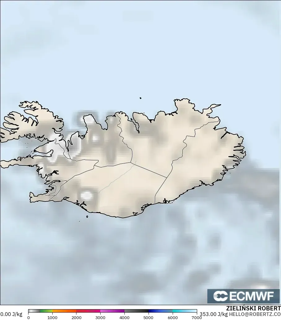 ECMWF IFS 0.25° modelo - Iceland, CAPE