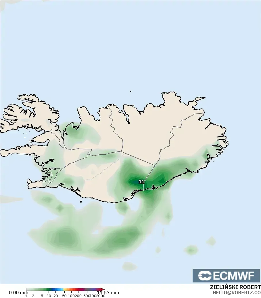 ECMWF IFS 0.25° modelo - Iceland, Precipitation Accumulation