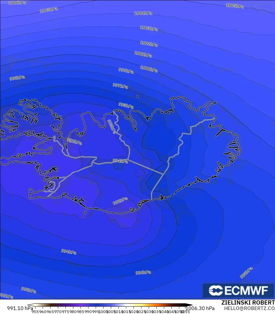 ECMWF IFS 0.25° model - Islandia, Tekanan